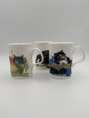 Vtg 1991 Roy Kirkham Kitten Lovers Mug Set (3) K.M. Hassall England